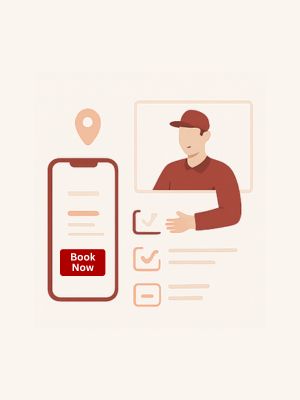 Book now illustration for packers and movers services with delivery executive and online form