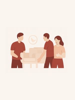 Delivery and setup process step of packers and movers completing household relocation