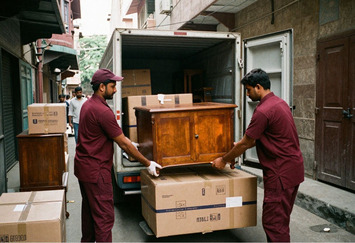 Packers and Movers in Lucknow carefully packing and relocating furniture, electronics, and office items safely in local homes and offices