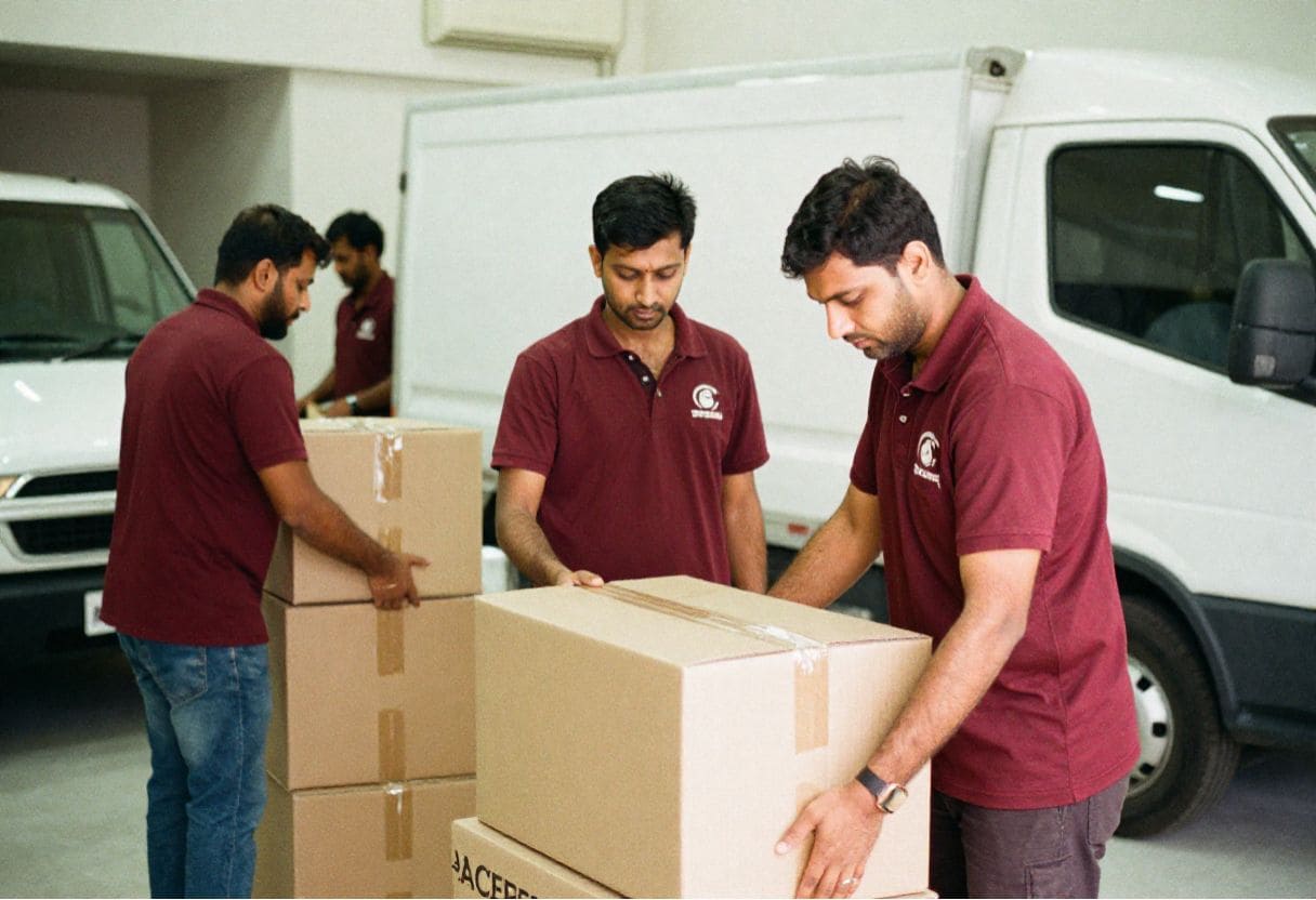 Professional team of packers and movers in Ara loading packed household boxes into a moving truck for safe and secure home shifting services.