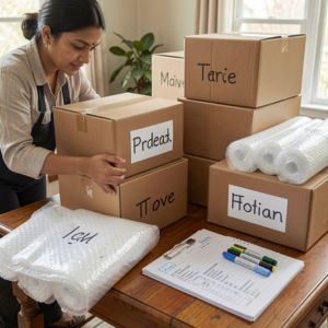 Packers and movers before shifting tips with organized packing and labeling boxes